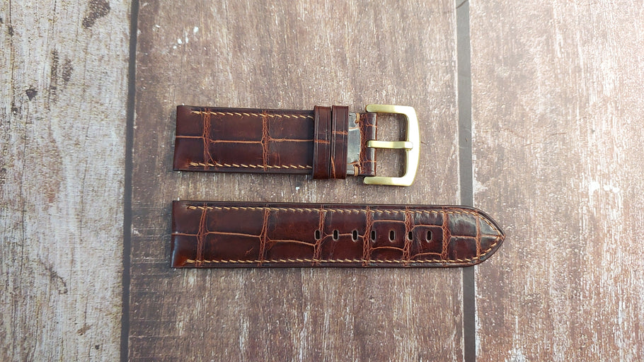 Reddish Brown Full Grain Crocodile Leather Strap For Parmigiani Fleuier Tonda Watch