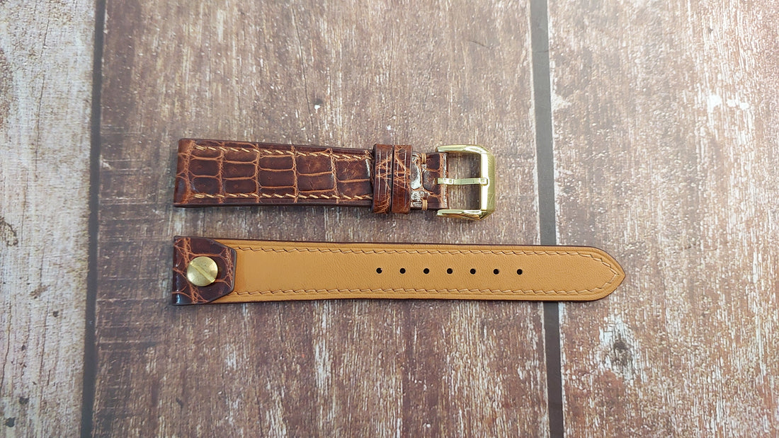 Reddish Brown Crocodile Leather Custom Open Ended Strap For Movado triple date 34mm Watch