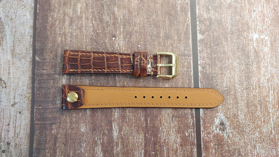 Reddish Brown Crocodile Leather Custom Open Ended Strap For Movado triple date 34mm Watch
