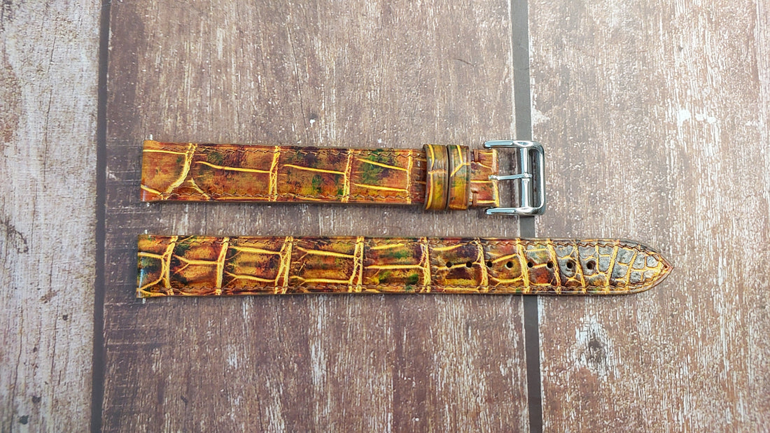 Mixing Dye Full Grain Crocodile Leather Strap For Stainless Steel Piaget gold faced Watch