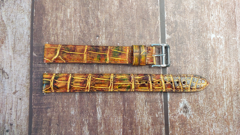 Mixing Dye Full Grain Crocodile Leather Strap For Stainless Steel Piaget gold faced Watch