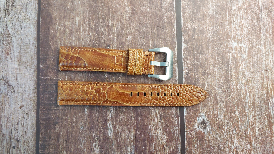 Light Brown Full Grain Ostrich Leg Leather Strap For Grand Seiko SBGE275 (Limited Edition GMT) Watch