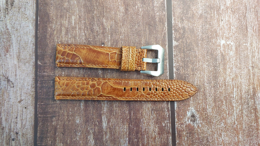 Light Brown Full Grain Ostrich Leg Leather Strap For Grand Seiko SBGE275 (Limited Edition GMT) Watch