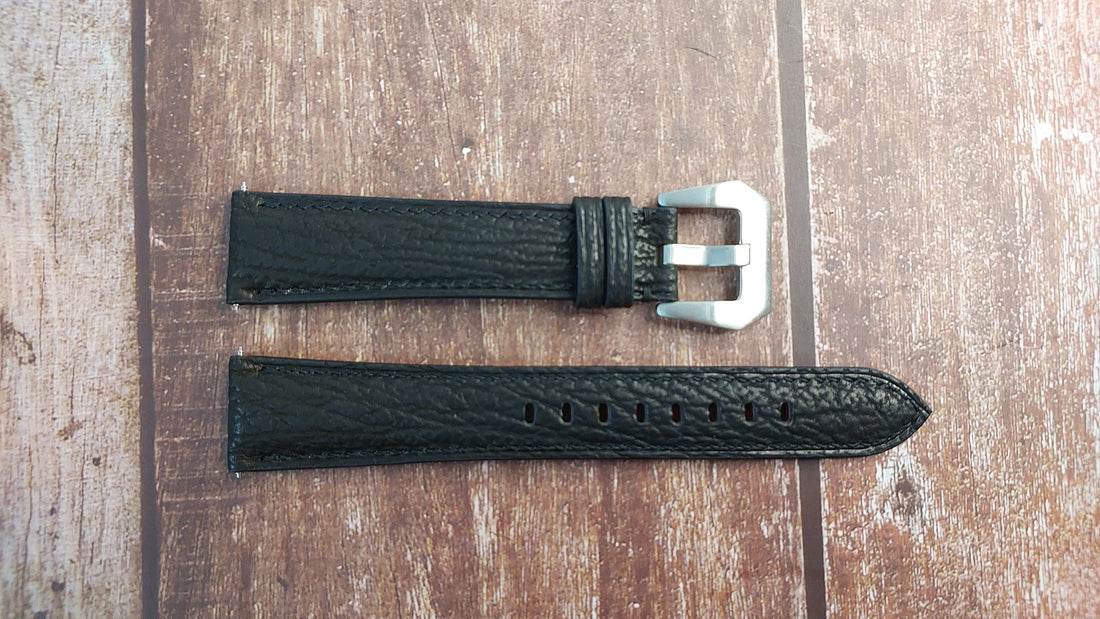 Black Full Grain Shark Skin Leather Strap For Grand Seiko SBGE275 (Limited Edition GMT Anniversary) Watch