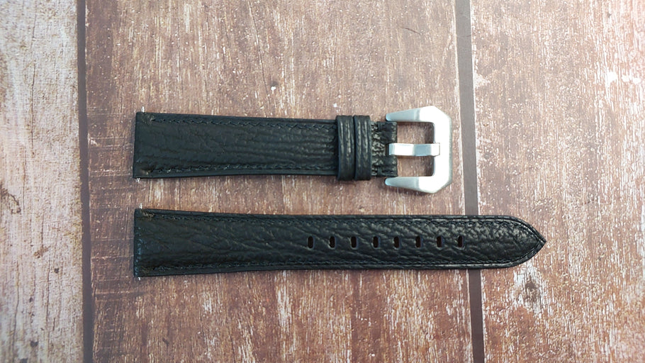 Black Full Grain Shark Skin Leather Strap For Grand Seiko SBGE275 (Limited Edition GMT Anniversary) Watch