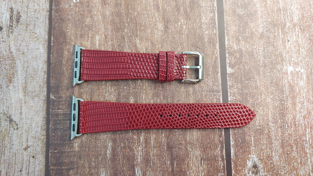 Red Full Grain Lizard Leather Strap For Apple Watch Series 5 (40mm)