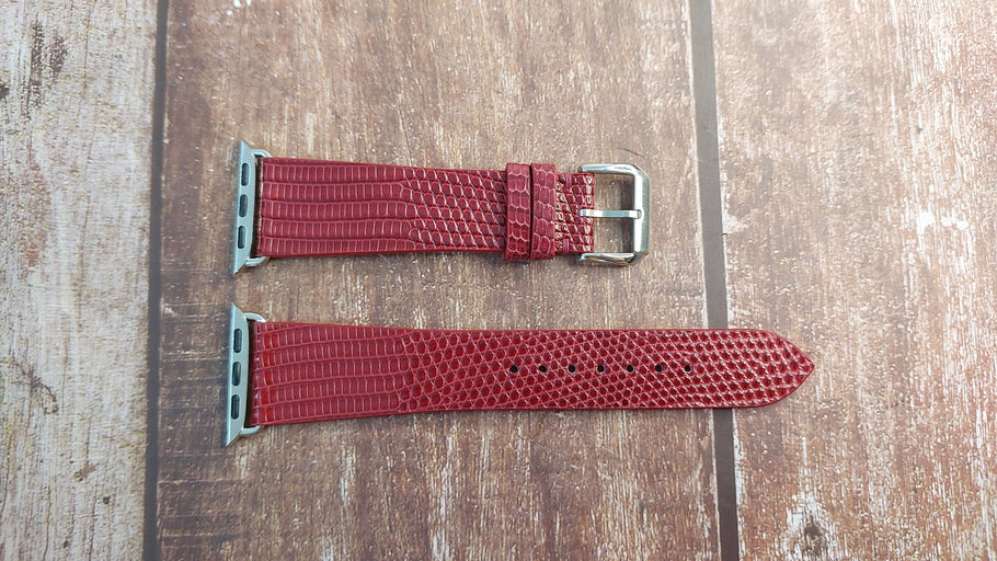 Red Full Grain Lizard Leather Strap For Apple Watch Series 5 (40mm)