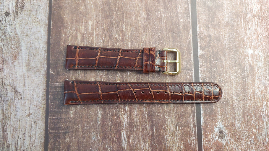 Reddish Brown Full Grain Crocodile Leather Strap For Hamilton Khaki Aviator Pilot Bronze 43mm Watch