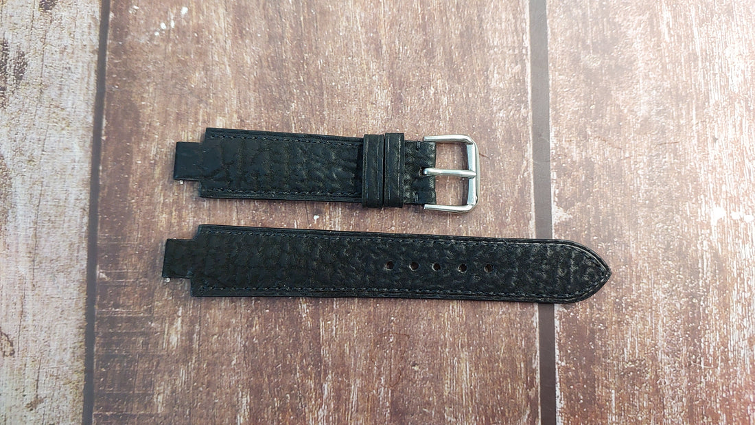Black Sharkskin Leather Custom Notched Strap For Seiko Automatic Watch