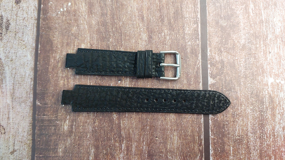 Black Sharkskin Leather Custom Notched Strap For Seiko Automatic Watch