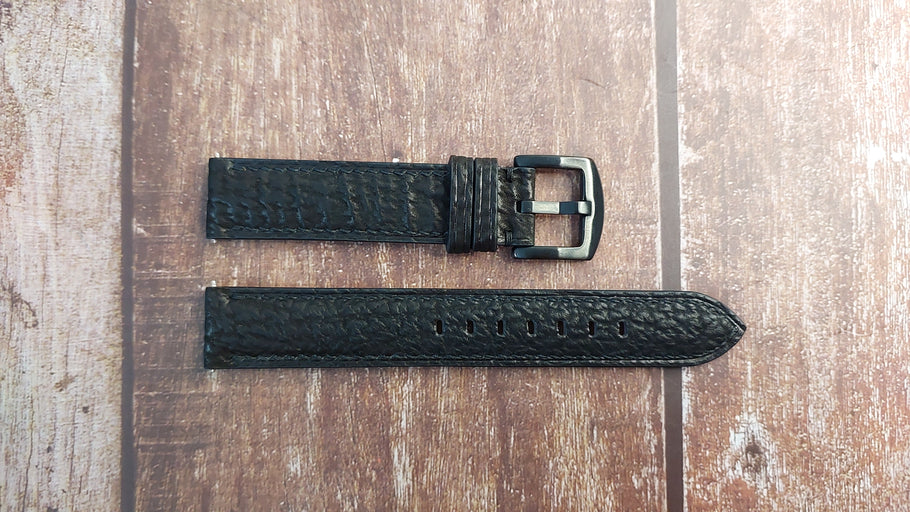 Black Full Grain Shark Skin Leather Strap For ORIS Barrel Watch