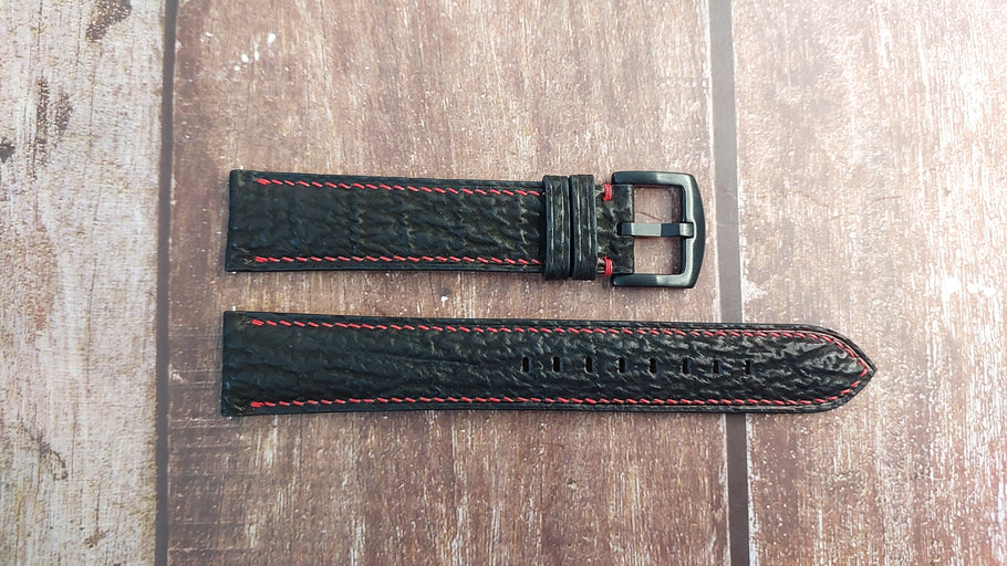 Black Full Grain Shark Skin Leather Strap For Hamilton field officer's Watch