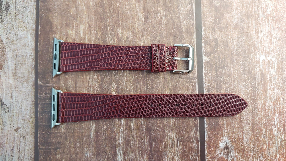 Red Full Grain Lizard Leather Strap For Apple Watch Series 7 (41mm)