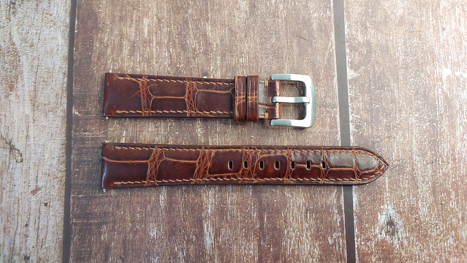 Reddish Brown Full Grain Crocodile Leather Strap For Tissot Ballade Watch