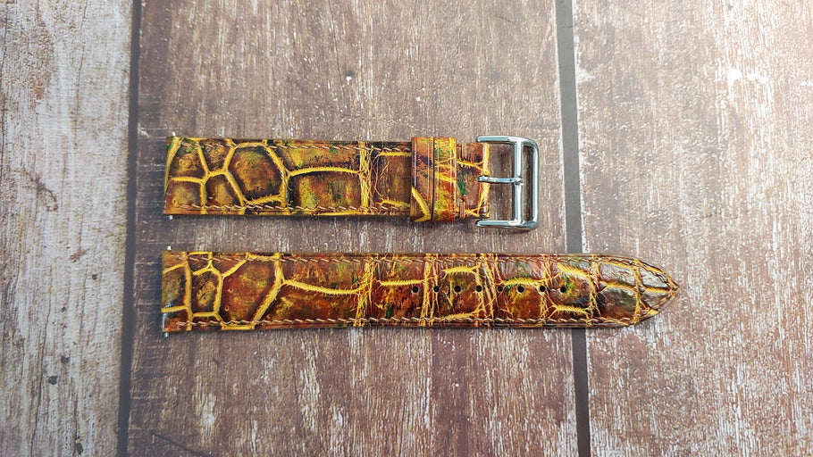 Mixing Dye Full Grain Crocodile Leather Strap For BGE DC-3 1937 Commenerativ Watch
