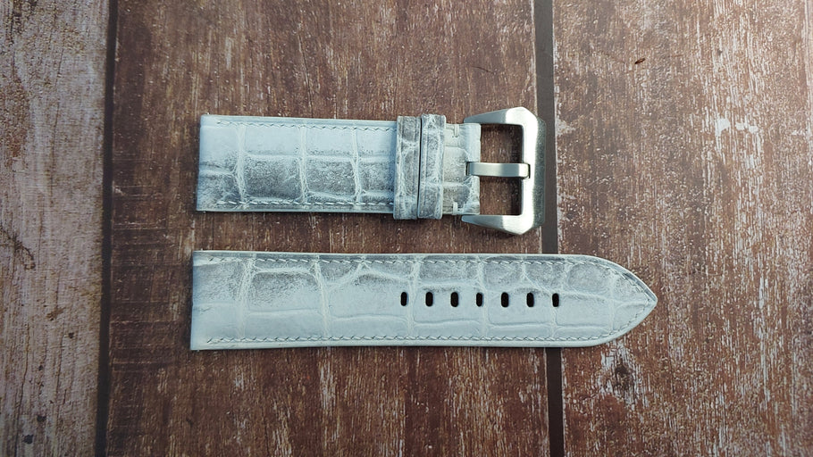 Sand White Full Grain Crocodile Leather Strap For PANERAICortes10000HSC