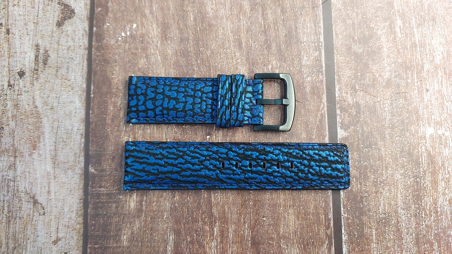 Blue Full Grain Shark Skin Leather Strap For Aragon Watch
