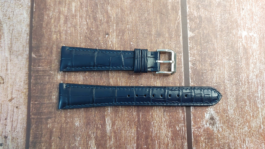 Dark Blue Full Grain Crocodile Leather Strap For Lange 1 Watch
