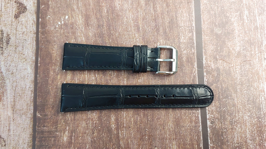 Black Full Grain Crocodile Leather Strap