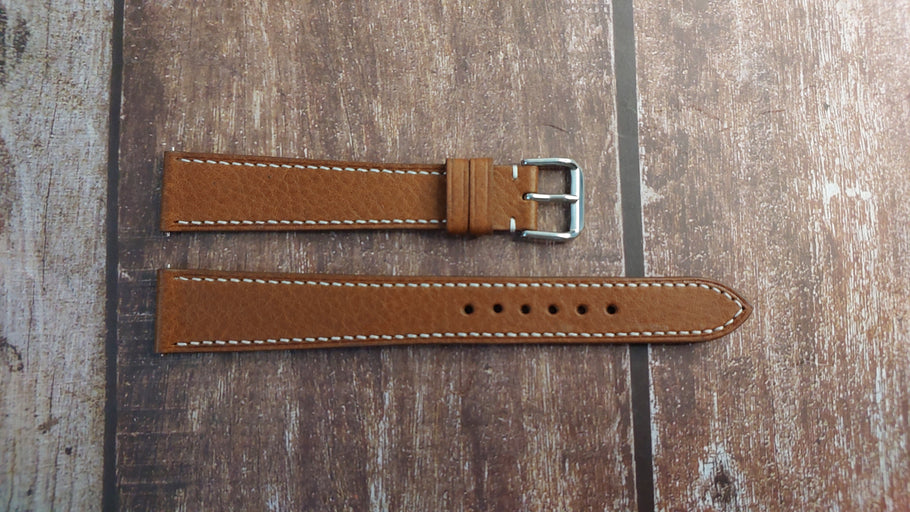 Brown Italian Veg Tanned Minerva Box Leather Strap For Zepplin Automatik 8205 Watch
