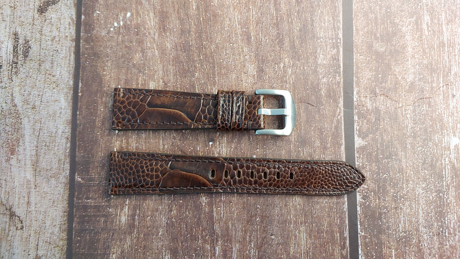 Dark Brown Full Grain Ostrich Leg Leather Strap For Grand Seiko SBGX263 (44.6mm lug-to-lug) Watch