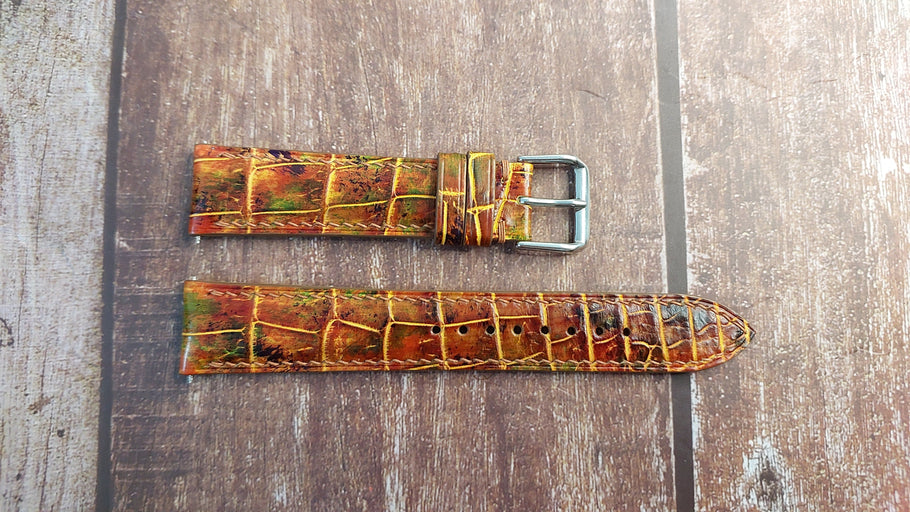 Mixing Dye Full Grain Crocodile Leather Strap For Tudor Hydronaut 40mm Watch