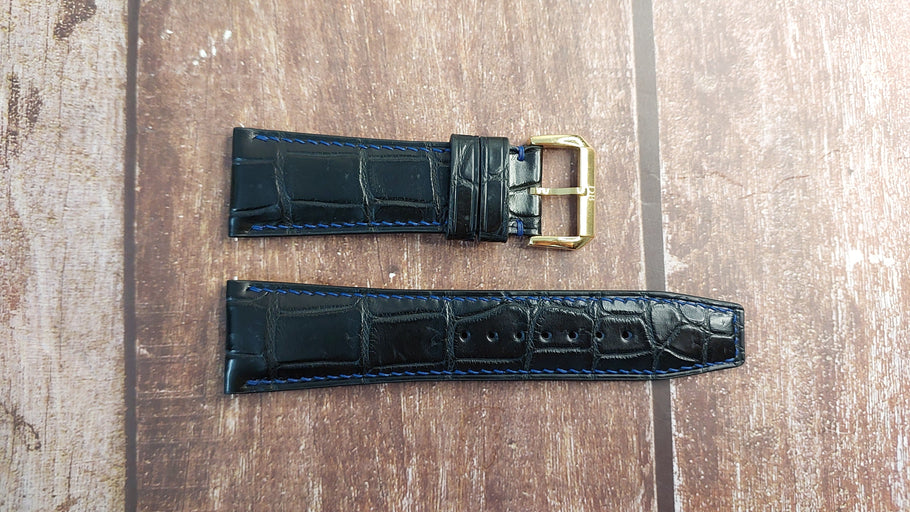 Black Full Grain Crocodile Leather Strap For Garmin Fenix 7x Sapphire Solar Watch