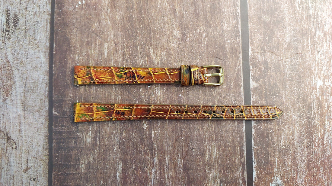 Mixing Dye Full Grain Crocodile Leather Strap For Fendi Ladies Watch