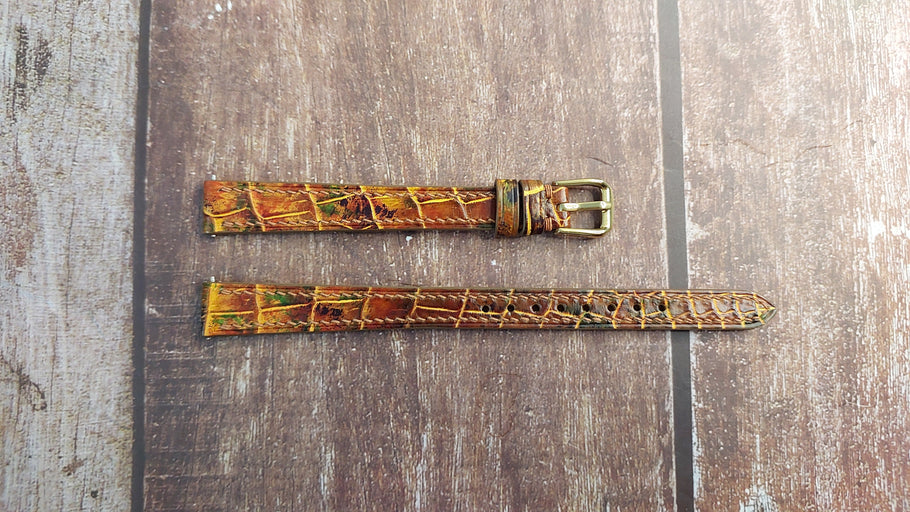 Mixing Dye Full Grain Crocodile Leather Strap For Fendi Ladies Watch