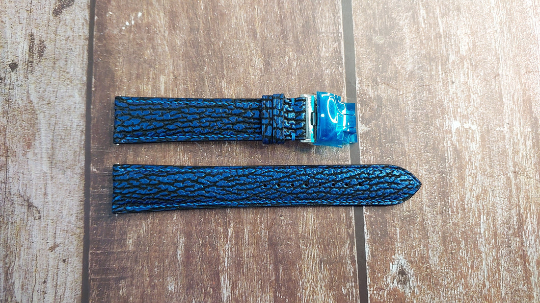 Blue Full Grain Shark Skin Leather Strap For Hamilton -- H706250 Watch