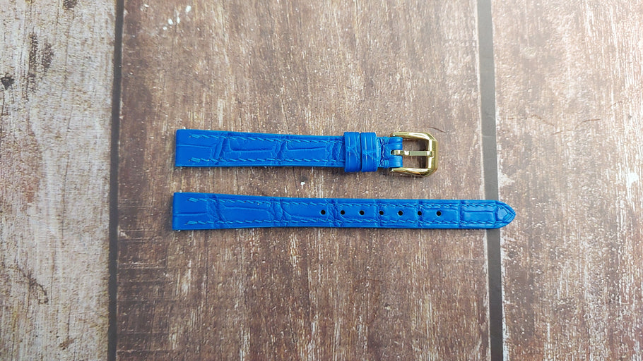 Blue Full Grain Crocodile Leather Strap For Round Patek Phillipe 18ky Watch