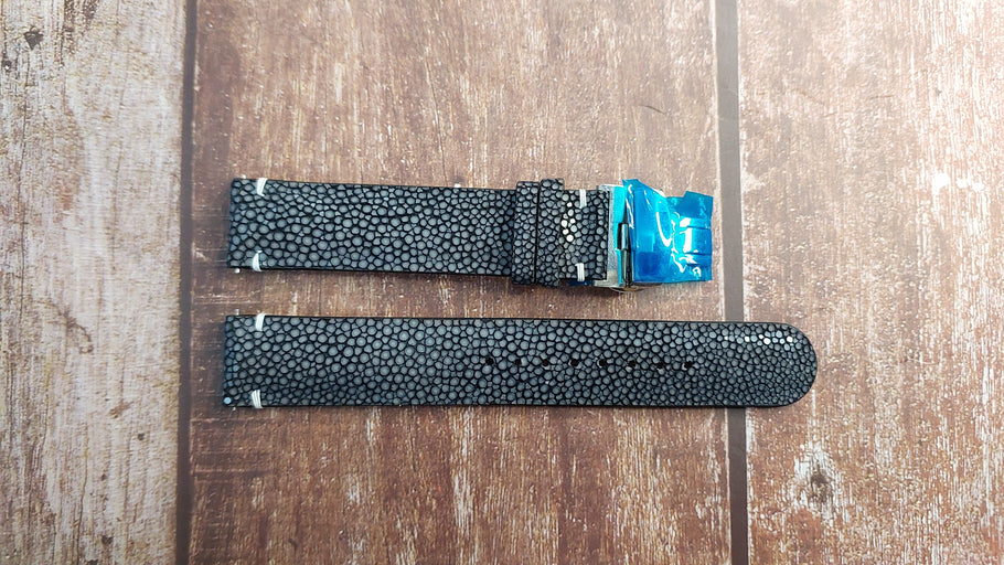 Black Full Grain Stingray Leather Strap
