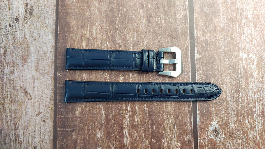 Dark Blue Full Grain Crocodile Leather Strap For Seiko Bell-Matic Watch