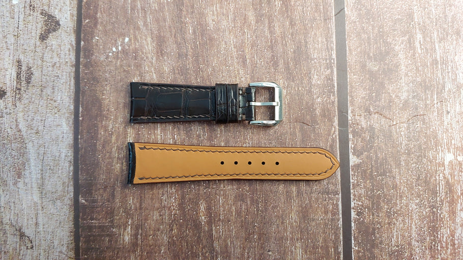 Brown Crocodile Custom Curved End Watch Strap