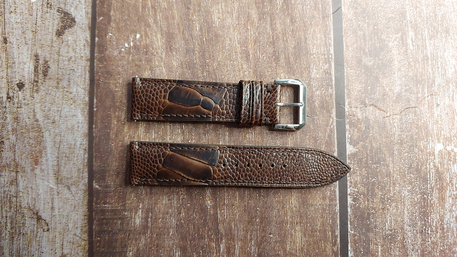 Dark Brown Full Grain Ostrich Leg Leather Strap