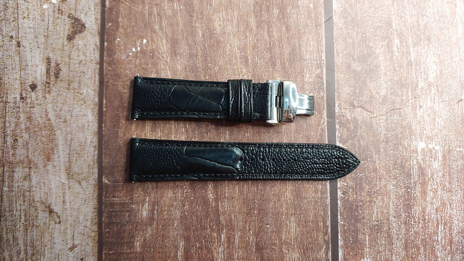 Black Full Grain Ostrich Leg Leather Strap For Cartier Tank Solo XL Watch