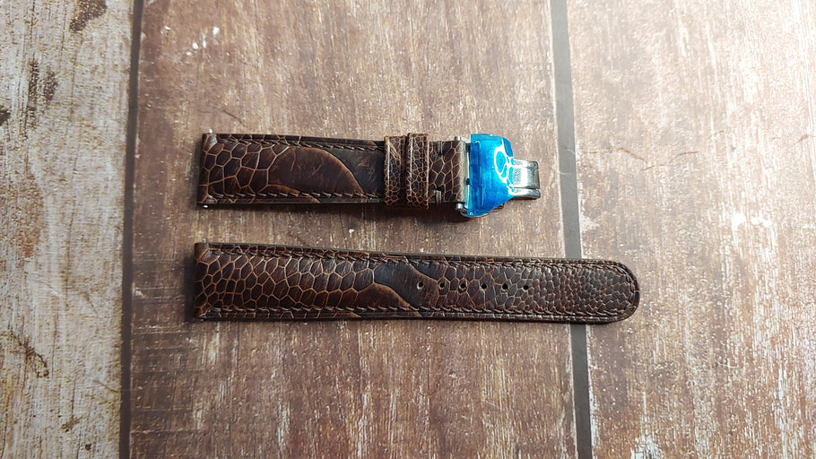 Dark Brown Full Grain Ostrich Leg Leather Strap For Omega Seamaster Aqua Terra 41mm Watch