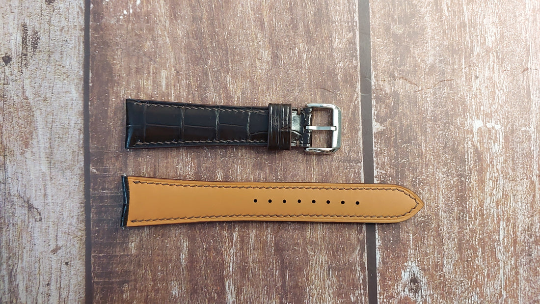 Dark Brown Crocodile Custom Curved End Watch Strap For Raymond Weil Freelancer 42mm Watch