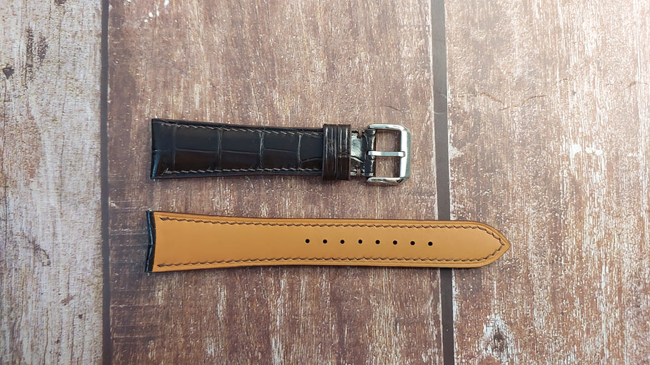 Dark Brown Crocodile Custom Curved End Watch Strap For Raymond Weil Freelancer 42mm Watch