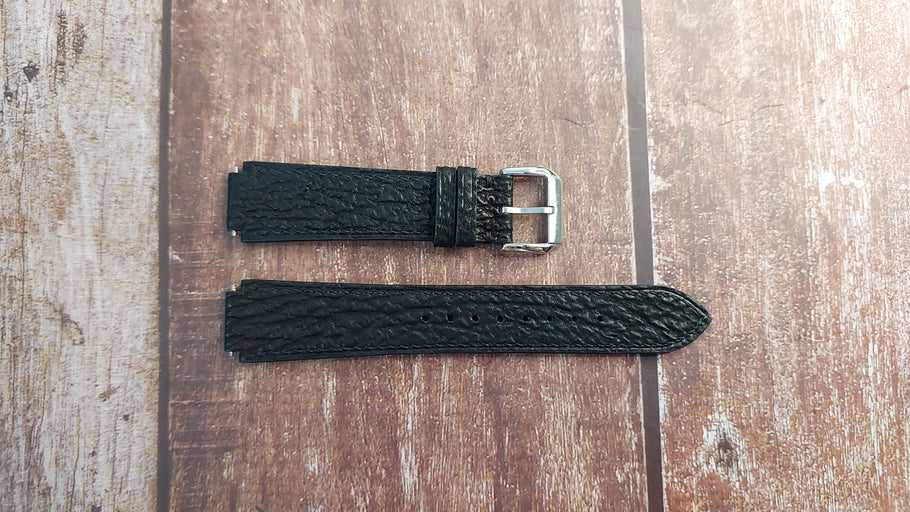 Black Sharkskin Leather Custom Notched Strap For Movado 0607406 Watch