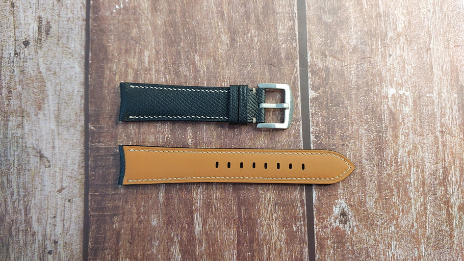 Black Epsom Leather Custom Curved End Watch Strap For Baume & Mercier 10316 Watch