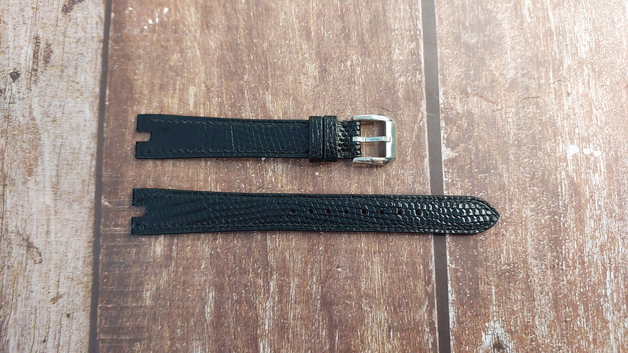 Black Lizard Leather Custom Curved End Watch Strap For Bertolucci Watch