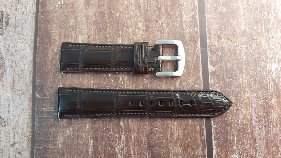 Brown Full Grain Crocodile Leather Strap For Tissot Heritage Navigator 160th Anniversary Watch