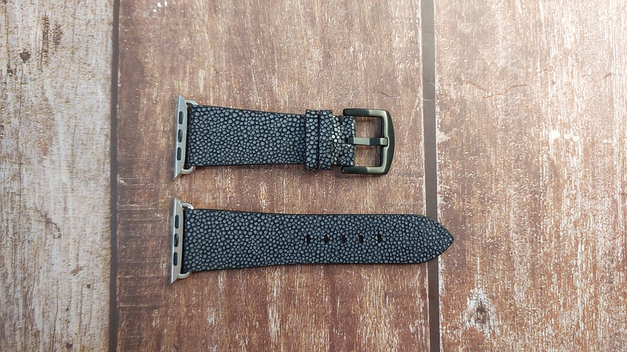 Black Full Grain Stingray Leather Strap For Apple Watch Ultra (49mm)