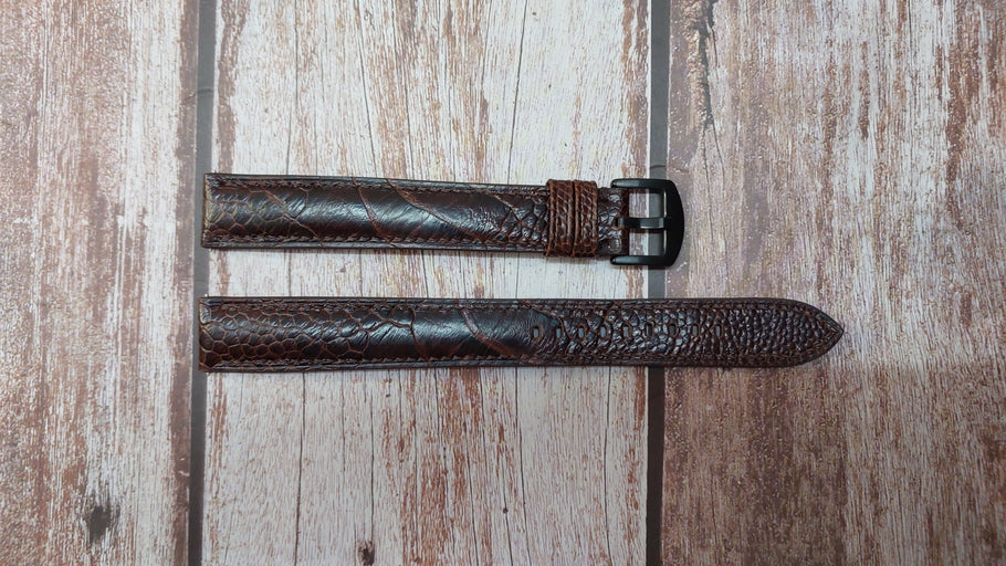 Dark Brown Full Grain Ostrich Leg Leather Strap For Fossil Everett Stainless Steel Mechanical Automatic Watch