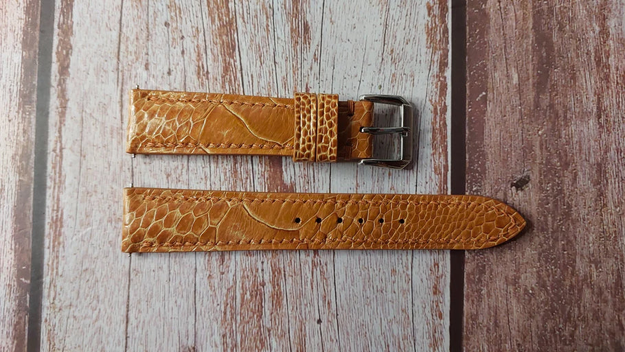 Full Grain Ostrich Leg Leather (Light Brown) - Compatible with SEIKO5 SNKL15