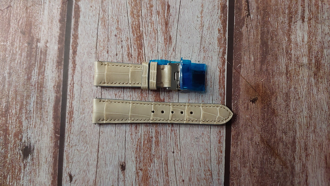 KURONO 34MM 'CALLIGRA' 腕時計用グレー フルグレイン クロコダイル カスタム レザー ストラップ