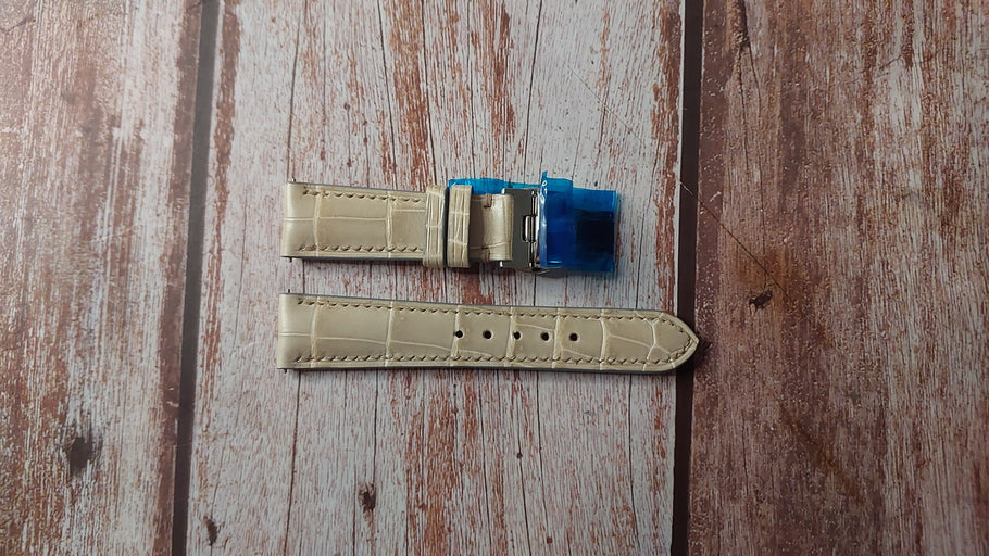 KURONO 34MM 'CALLIGRA' 腕時計用グレー フルグレイン クロコダイル カスタム レザー ストラップ