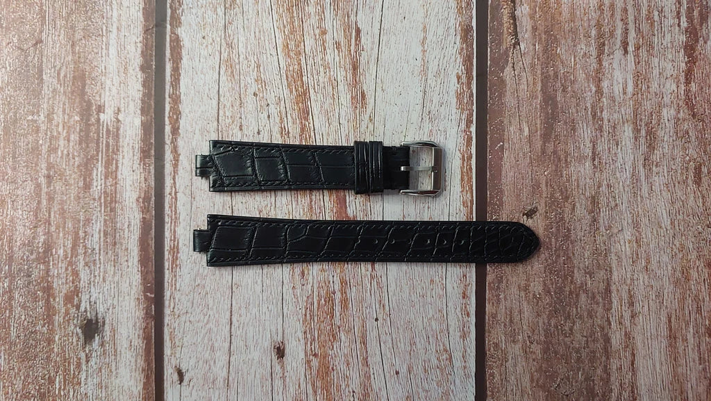 ワニ革カスタムノッチ（ブラック）- モバード84 45 1891｜ Movado 84 45 1891 対応