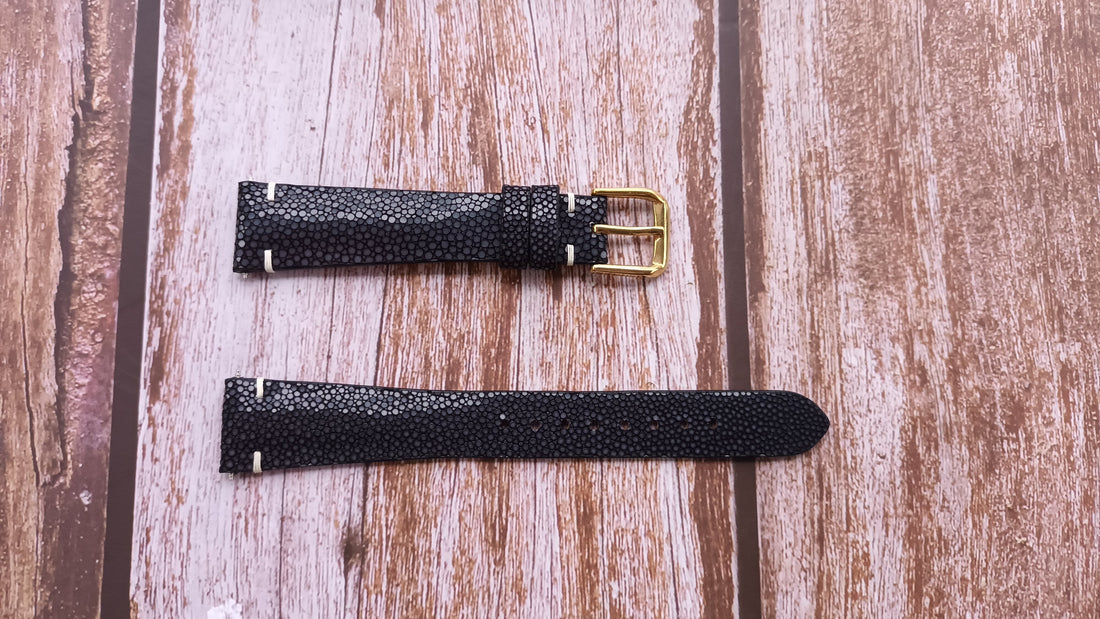 Black Full Grain Stingray Leather Strap For Girard Perregaux Watch